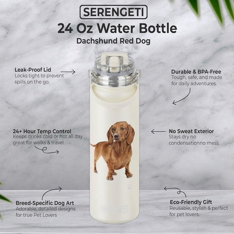 ES Pets SERENGETI 24 Oz Water Bottle Stainless Steel with Spill Proof Lid - Double walled Vacuum Insulated water flask - Realistic 3D Print of your favorite dog (Dachshund red) - Image 4